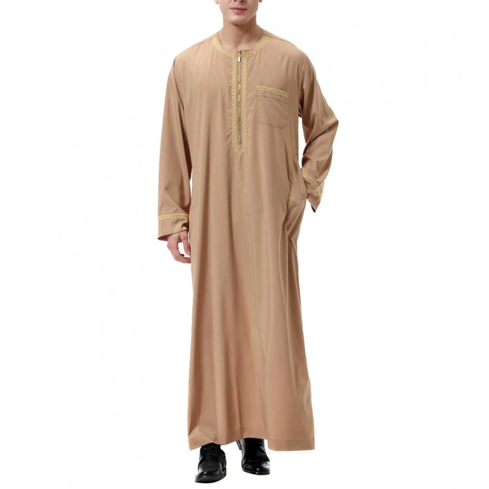 Muslim Fashion Men Jubba Thobes Arabic Pakistan Dubai Kaftan Abaya Robes Islamic Clothing Saudi Arabia Black Long Blouse Dress